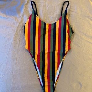 Adorable Striped High Cut One Piece Bathing Suite